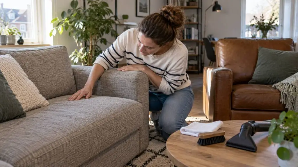 Bank schoonmaken begint met bepalen of de bekleding van stof, leer of een ander materiaal is