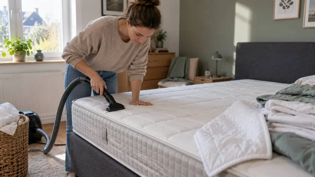 Matras schoonmaken door stof, haren en vuil uit het oppervlak en de naden te stofzuigen