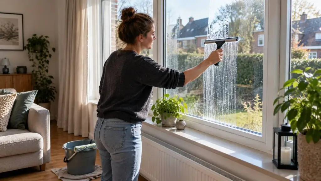 Ramen schoonmaken met een raamtrekker voor een helder en streeploos resultaat