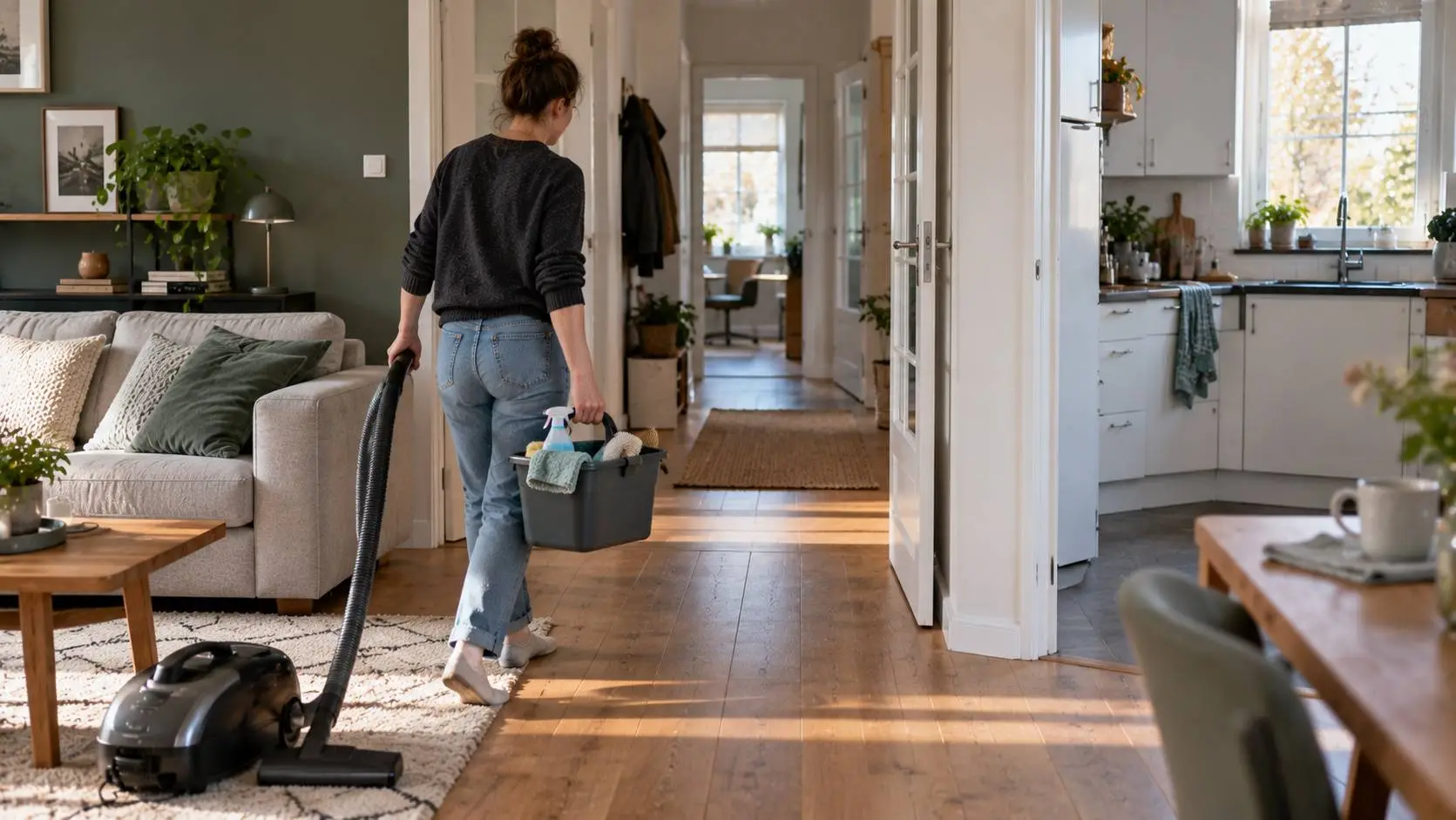 Schoonmaken in huis met een praktische aanpak waarbij verschillende ruimtes stap voor stap worden gereinigd
